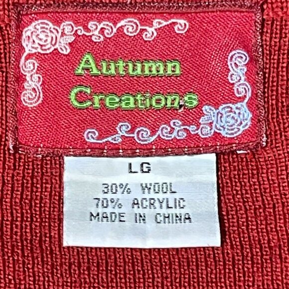 Vintage Autumn Creations Size L Red Floral Embroidered Sweater With Pockets - Picture 6 of 9